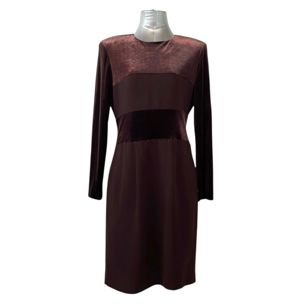 Vintage David Warren Velvet Long Sleeve Brown Sheath Dress‎ Women Sz 8